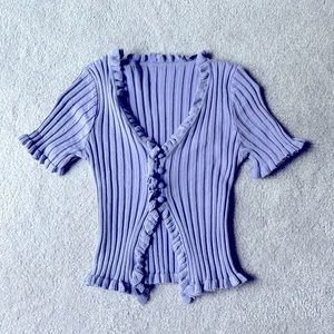 Ruffled Short Sleeve Ribbed Top - Purple